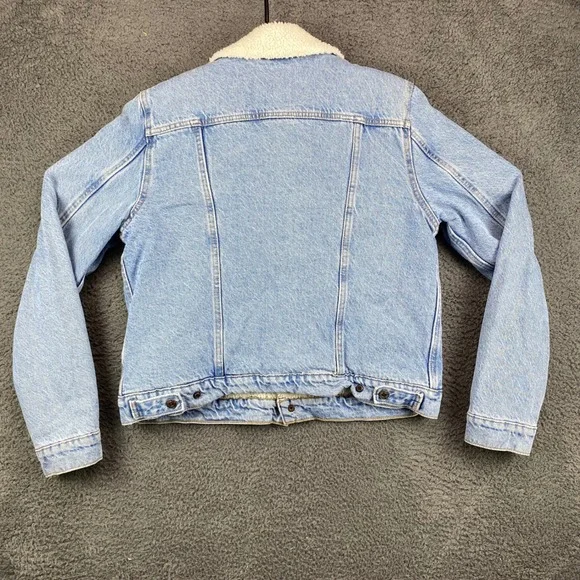 Levi's Denim Trucker Jacket Women's Large L Faux Fur Lined Sherpa Collar - Picture 7 of 8